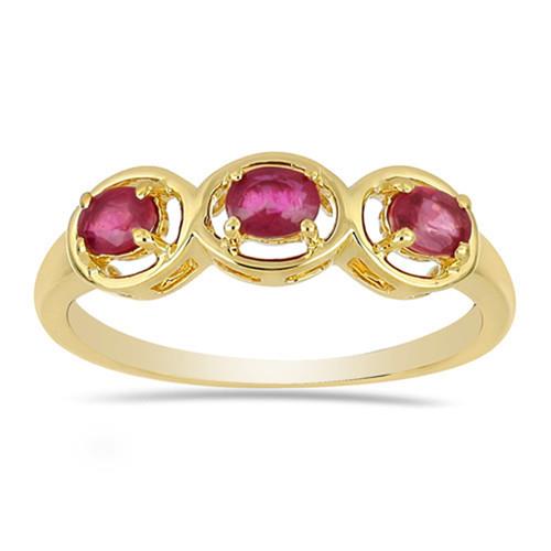 BUY 14K GOLD NATURAL GLASS FILLED RUBY GEMSTONE THREE STONES RING